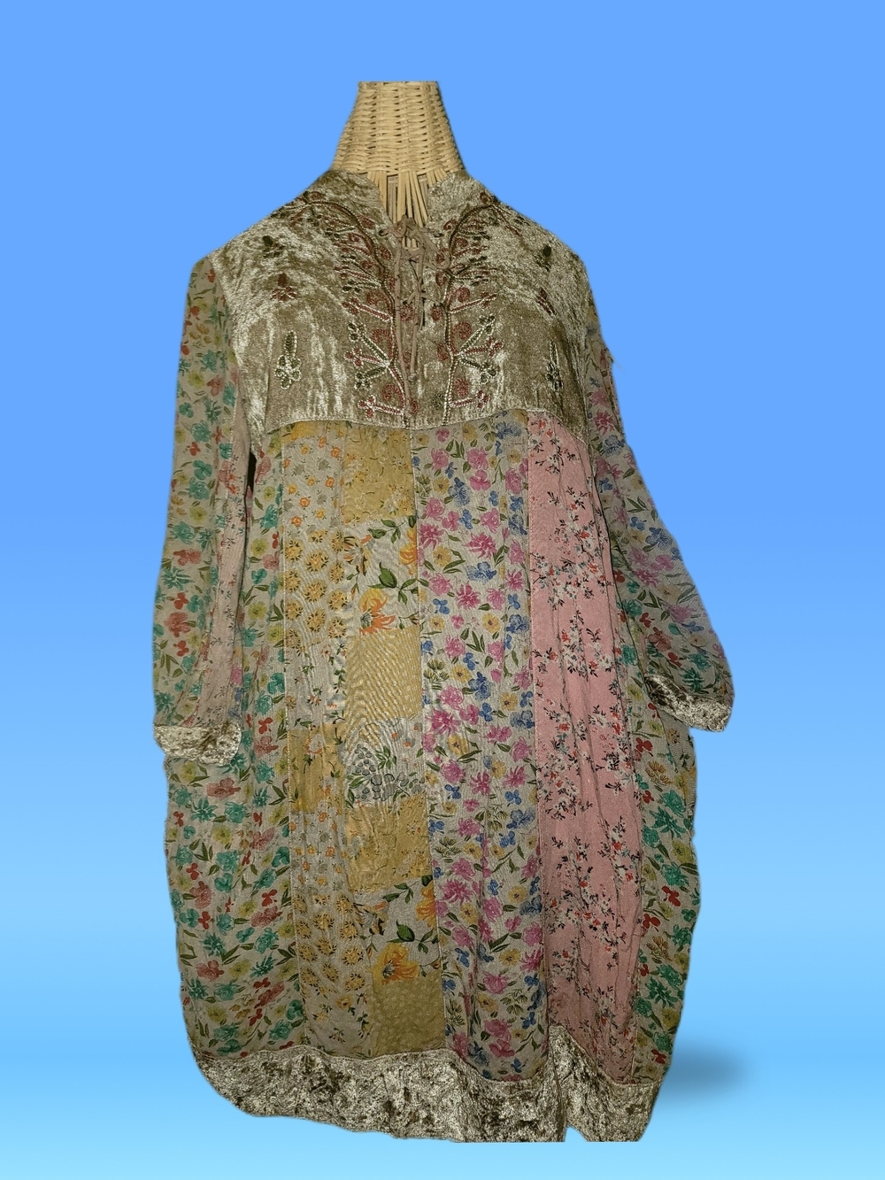 Young Threads Vintage-Inspired Multicolor Patchwork Tunic